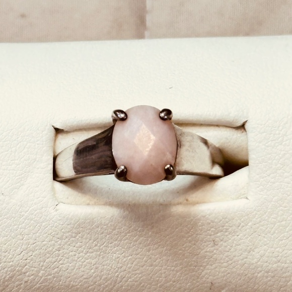 925 Sterling Silver Faceted Oval Rose Quartz Ring Wide Band Vintage - Picture 4 of 14